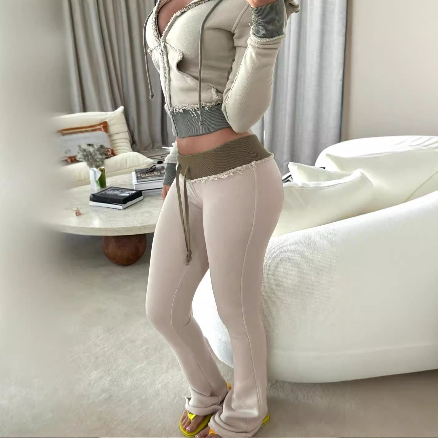 Form Fitting Patchwork Casual Bottoms 2 Piece sets