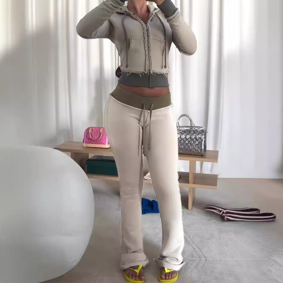 Form Fitting Patchwork Casual Bottoms 2 Piece sets