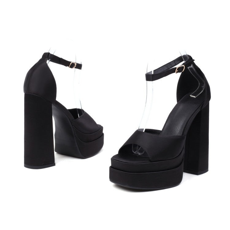 Silky Fish Mouth Chunky High Heel Sandals